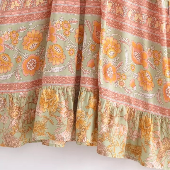 Butterfly Gardens Muted Greens Boho A Line Sleeveless Brunch Maxi Dress, Gown - Picture 10 of 16